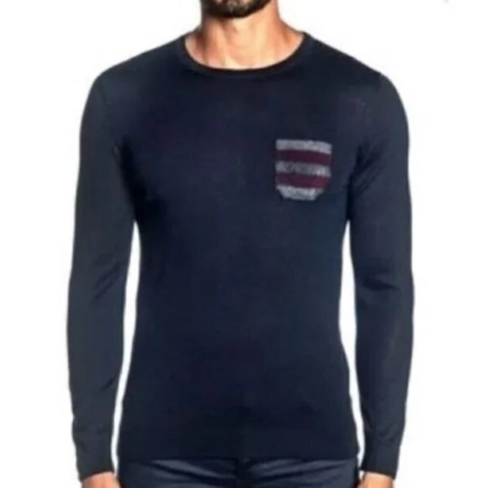 Jared Lang Men's Merino Wool Blend Faux Pocket Sweater Blue Size XXL